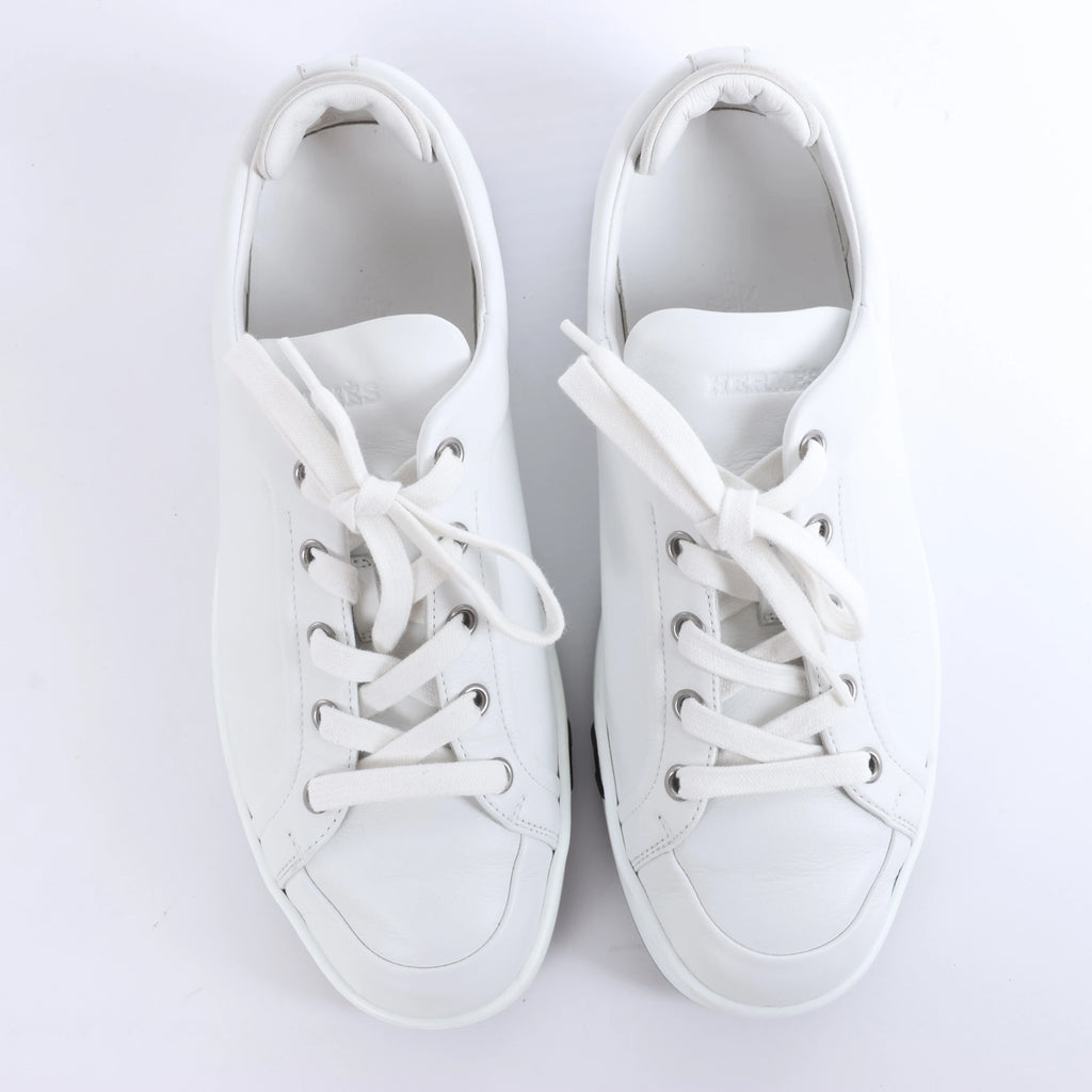 Hermès White Kid Leather Sneakers 38 251075Z