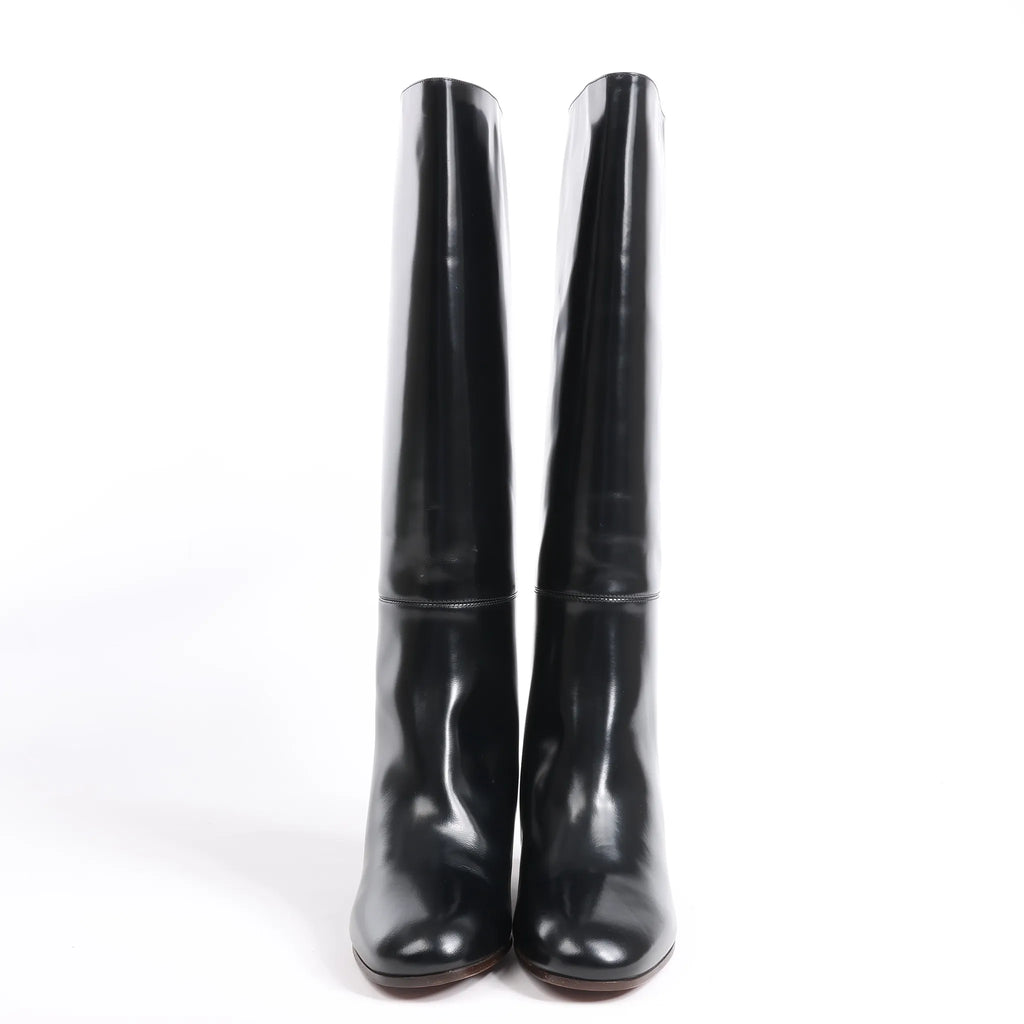 Hermes New Jersey Leather Long Boots in Black, Size 38 EU