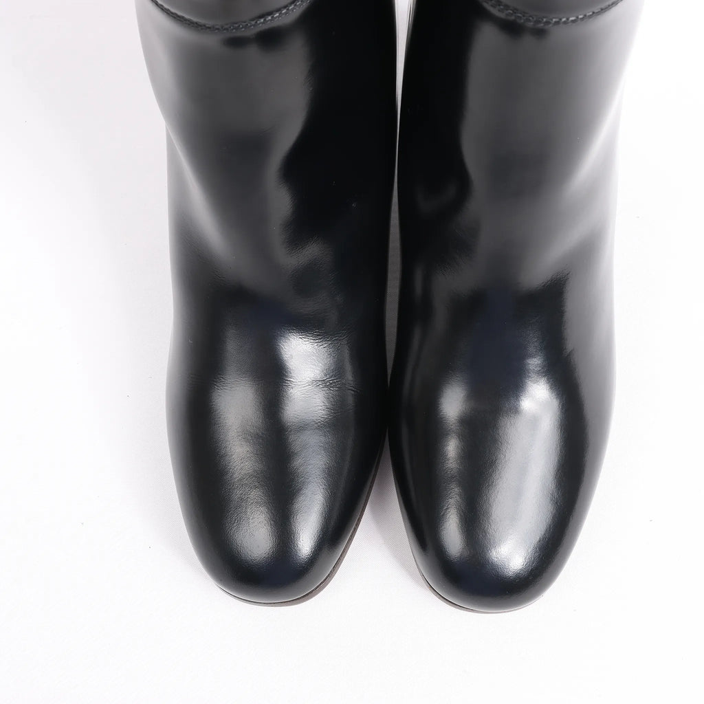 Hermes New Jersey Leather Long Boots in Black, Size 38 EU