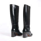 Hermes New Jersey Leather Long Boots in Black, Size 38 EU
