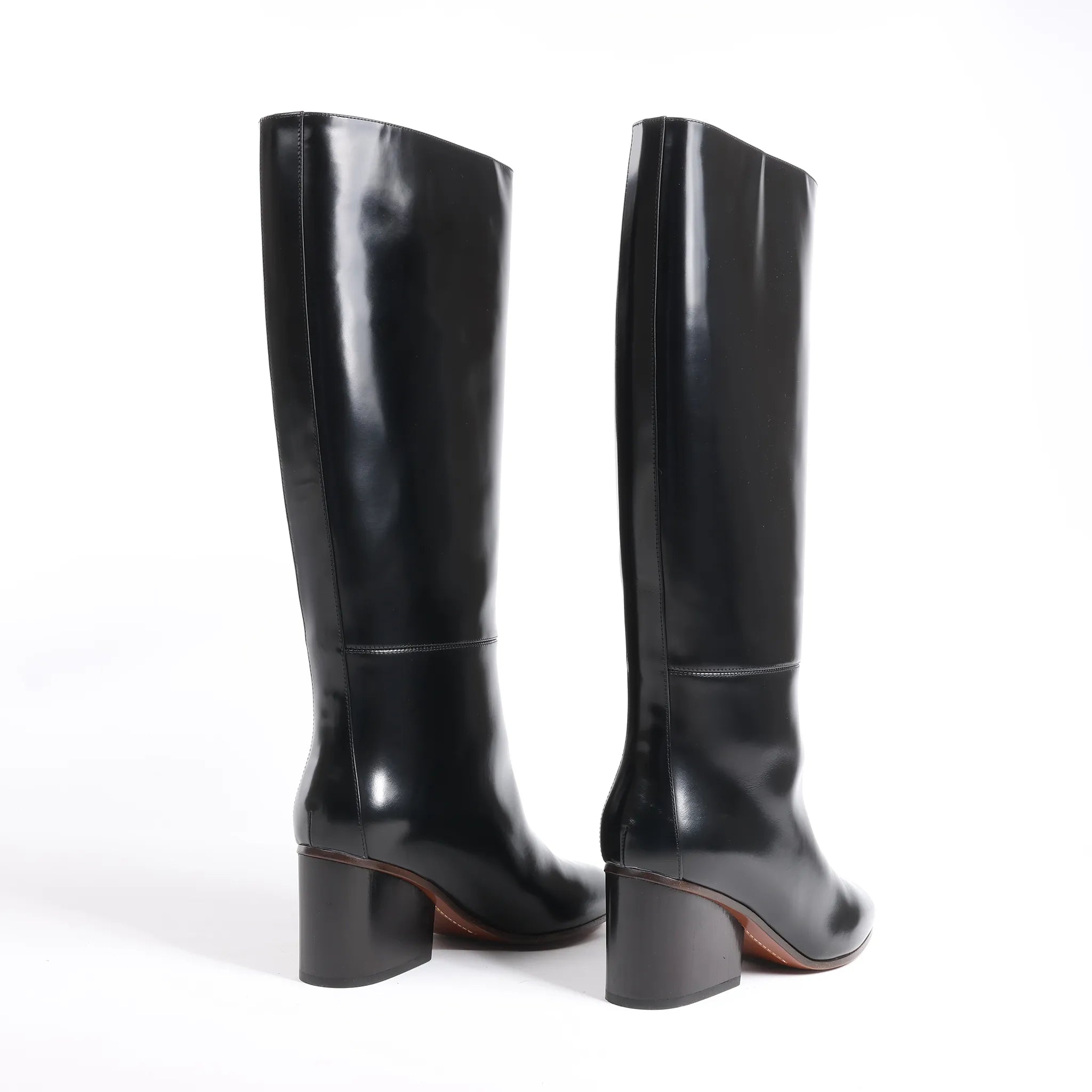 Hermes New Jersey Leather Long Boots in Black, Size 38 EU