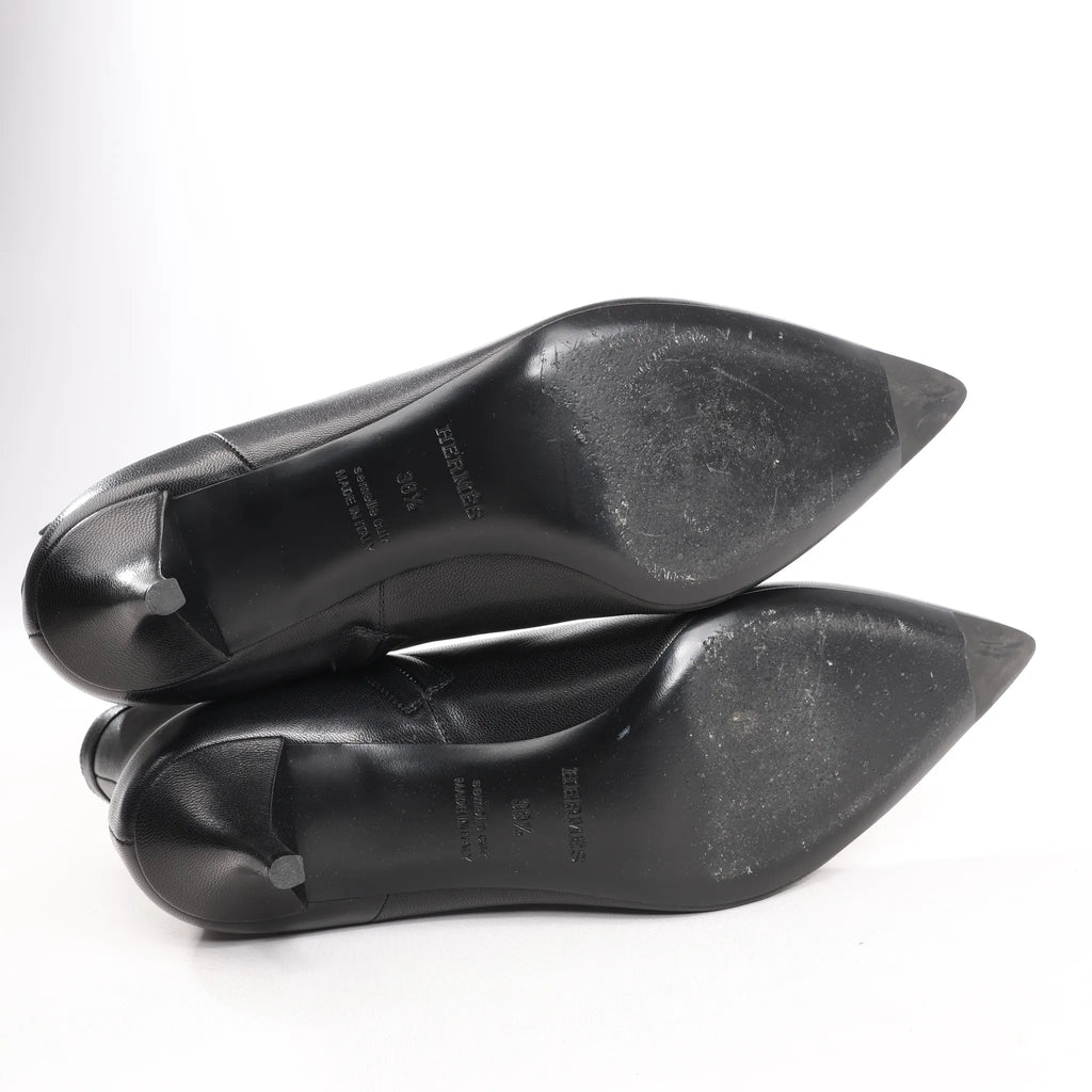 Hermes Leather Ankle Boots in Black, Size 38.5 EU