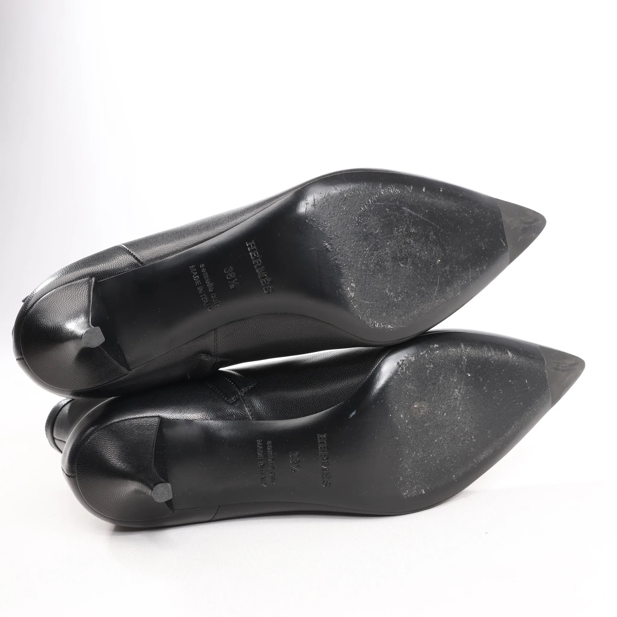 Hermes Leather Ankle Boots in Black, Size 38.5 EU