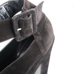 HERMES Leather & Suede Strap Heels in Black, Size 38 EU
