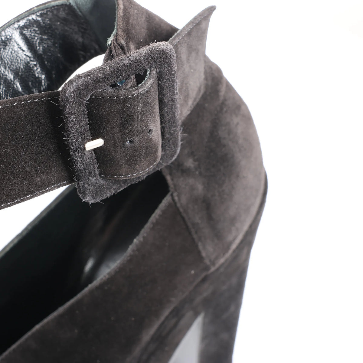 HERMES Leather & Suede Strap Heels in Black, Size 38 EU