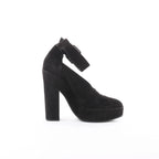 HERMES Leather & Suede Strap Heels in Black, Size 38 EU