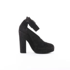 HERMES Leather & Suede Strap Heels in Black, Size 38 EU