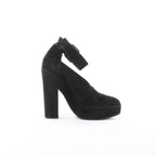 HERMES Leather & Suede Strap Heels in Black, Size 38 EU