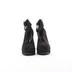HERMES Leather & Suede Strap Heels in Black, Size 38 EU
