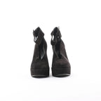 HERMES Leather & Suede Strap Heels in Black, Size 38 EU