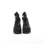 HERMES Leather & Suede Strap Heels in Black, Size 38 EU