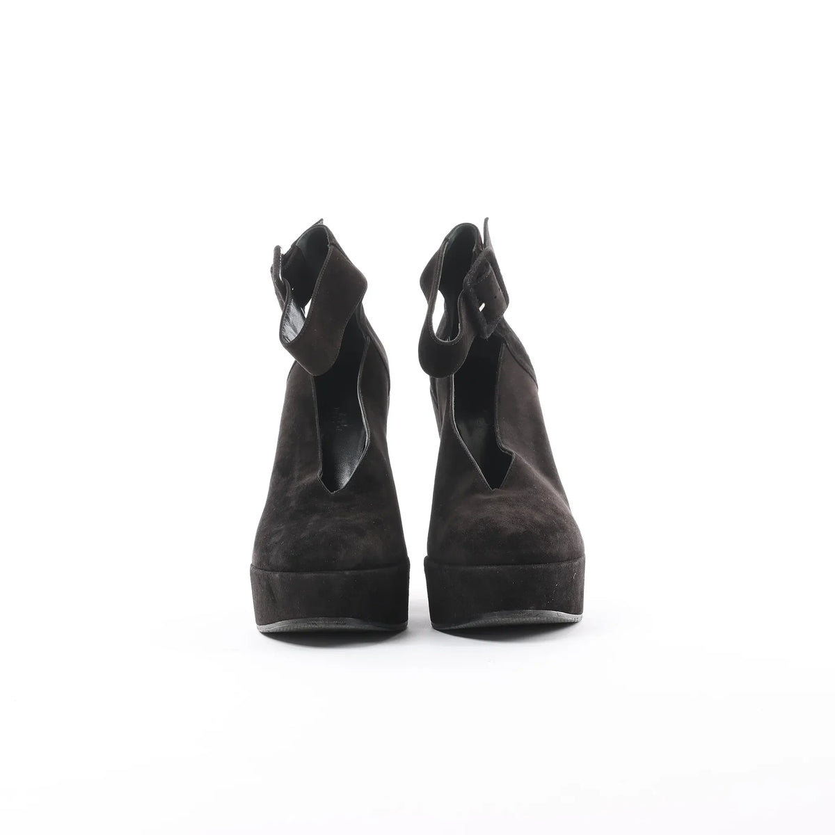 HERMES Leather & Suede Strap Heels in Black, Size 38 EU