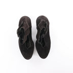 HERMES Leather & Suede Strap Heels in Black, Size 38 EU
