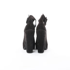 HERMES Leather & Suede Strap Heels in Black, Size 38 EU