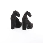 HERMES Leather & Suede Strap Heels in Black, Size 38 EU