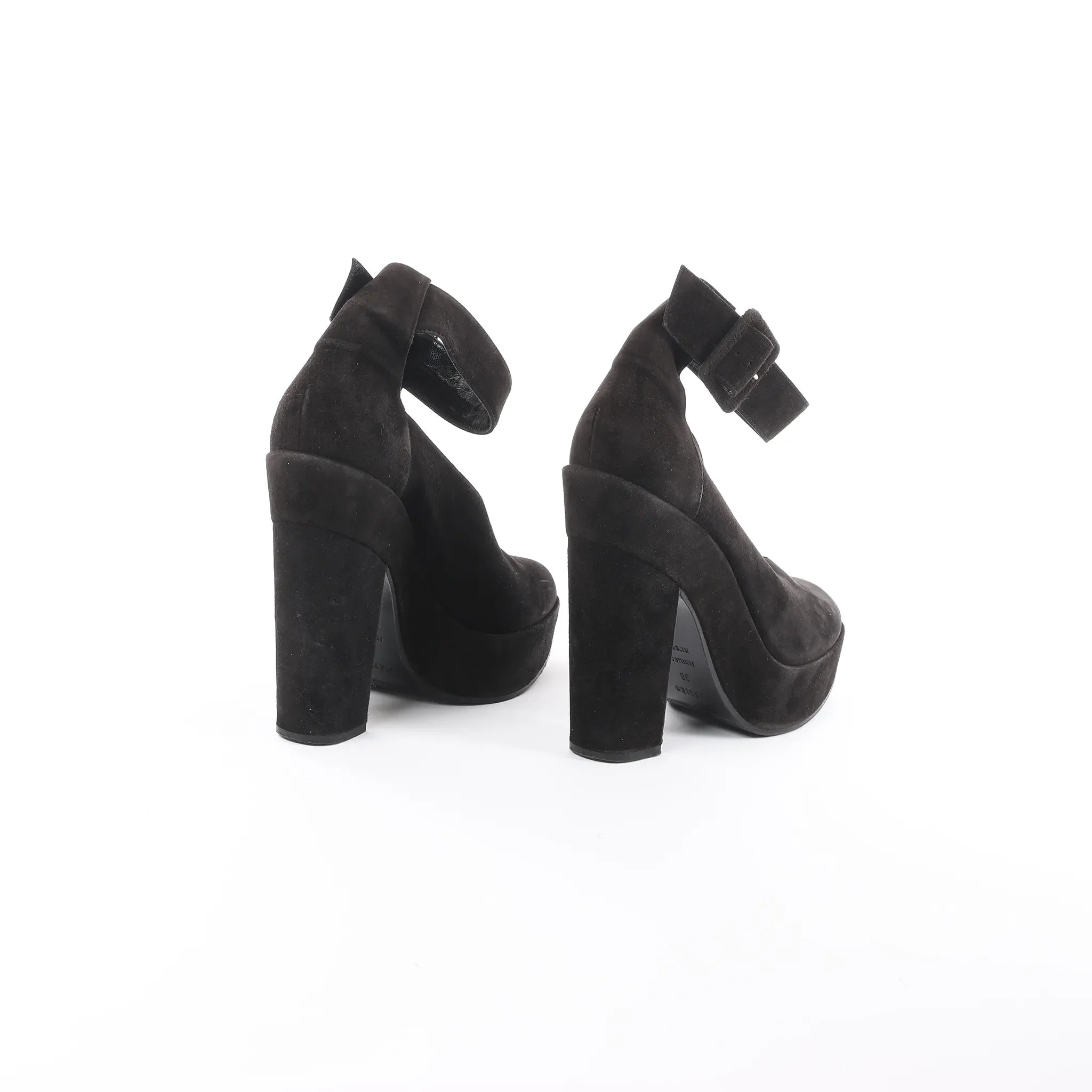 HERMES Leather & Suede Strap Heels in Black, Size 38 EU