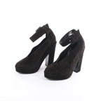 HERMES Leather & Suede Strap Heels in Black, Size 38 EU