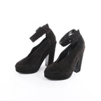 HERMES Leather & Suede Strap Heels in Black, Size 38 EU