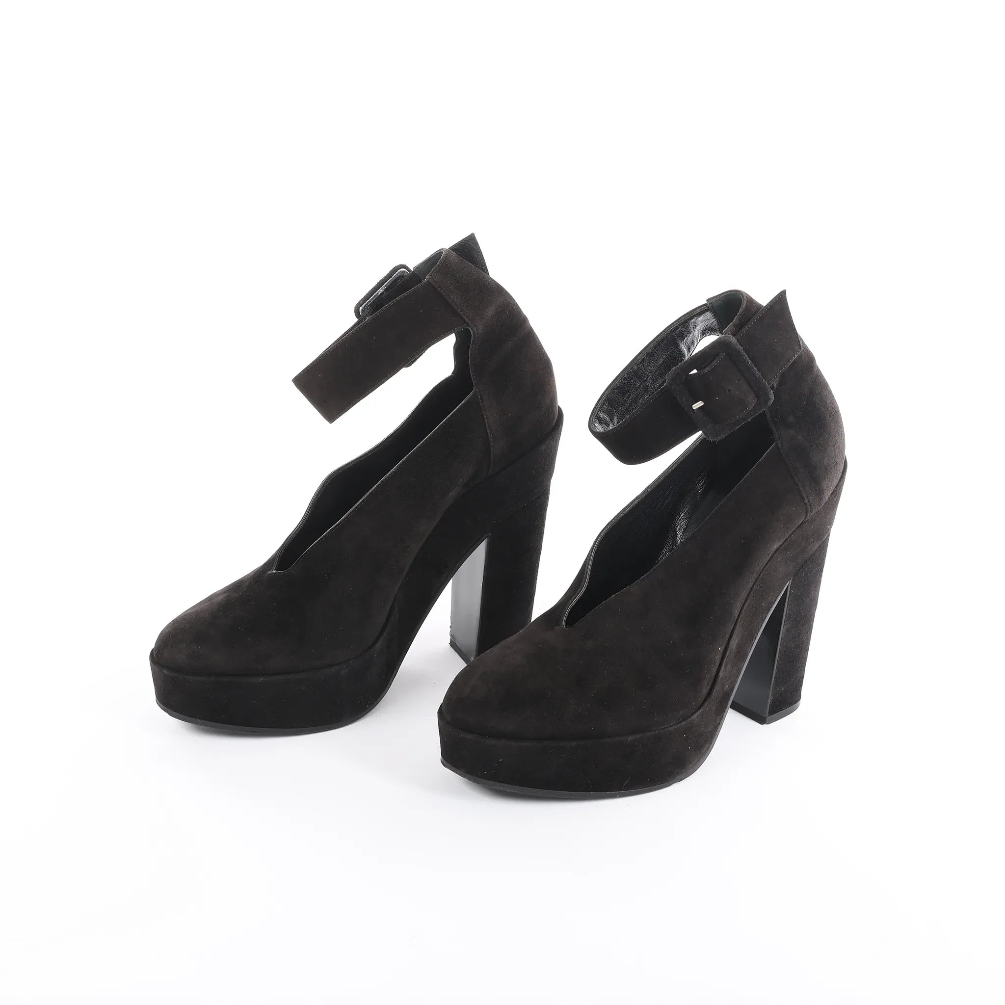 HERMES Leather & Suede Strap Heels in Black, Size 38 EU