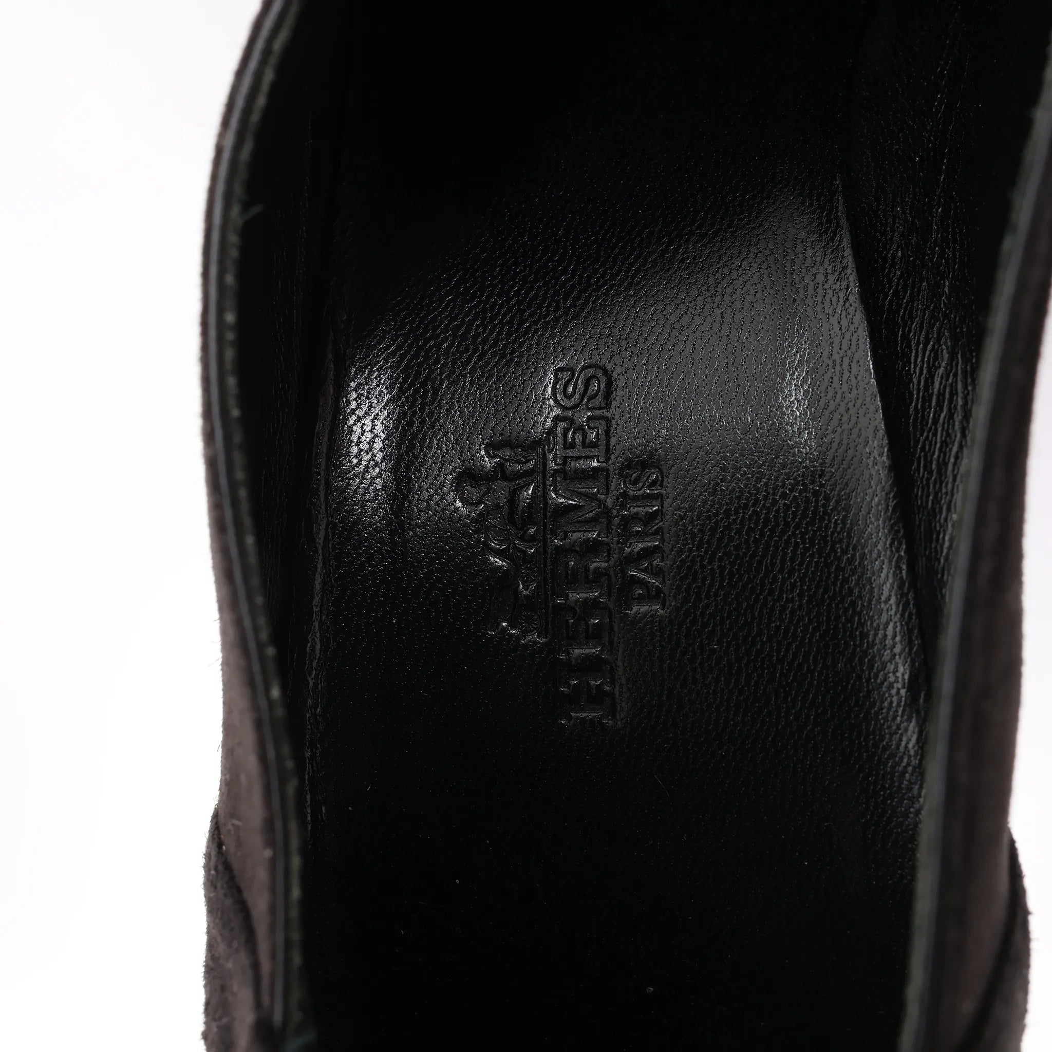 HERMES Leather & Suede Strap Heels in Black, Size 38 EU