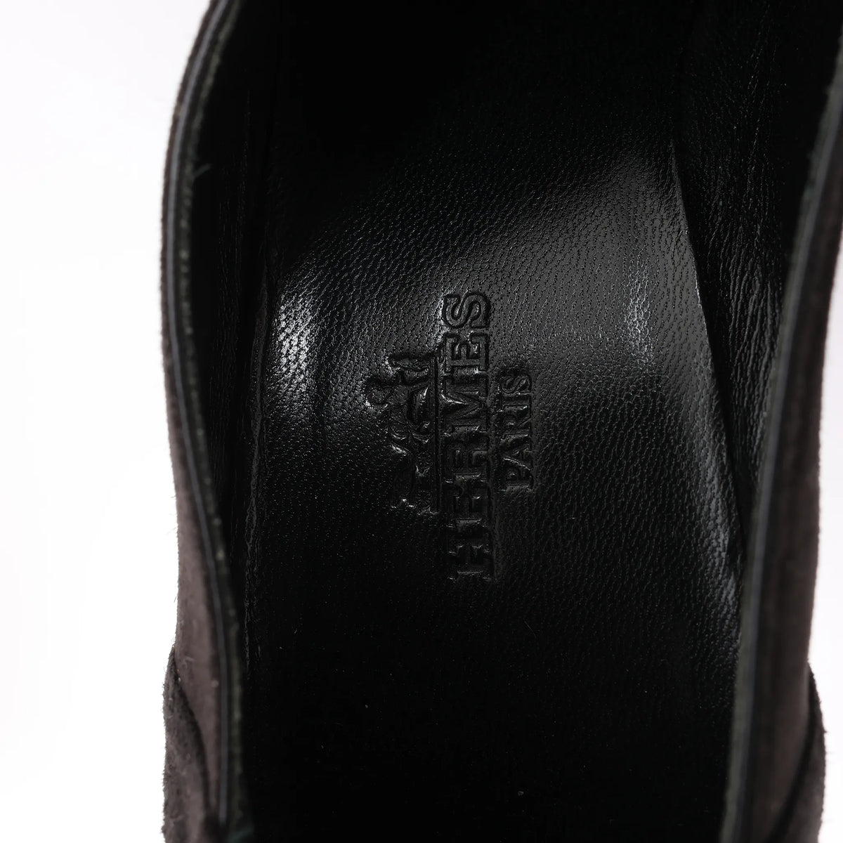 HERMES Leather & Suede Strap Heels in Black, Size 38 EU