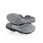 HERMES Leather & Suede Wedge Sole Sandals in Black, Size 37 EU
