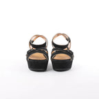 HERMES Leather & Suede Wedge Sole Sandals in Black, Size 37 EU