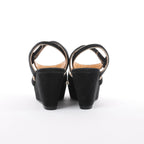HERMES Leather & Suede Wedge Sole Sandals in Black, Size 37 EU