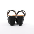 HERMES Leather & Suede Wedge Sole Sandals in Black, Size 37 EU