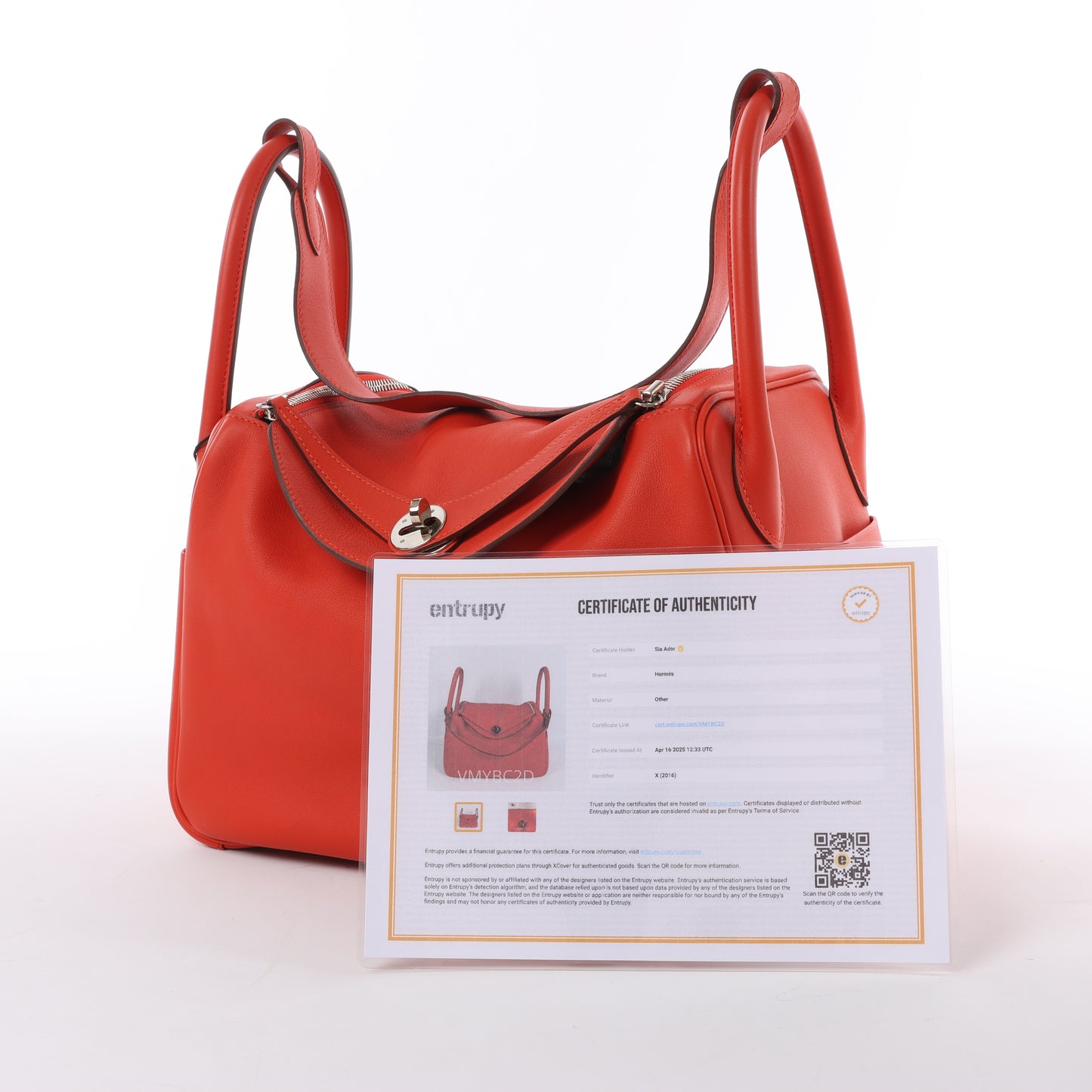 Hermes Lindy 30 Veau Swift Rouge Tomate Silver Metal Fittings 2Way Handbag X: 2016