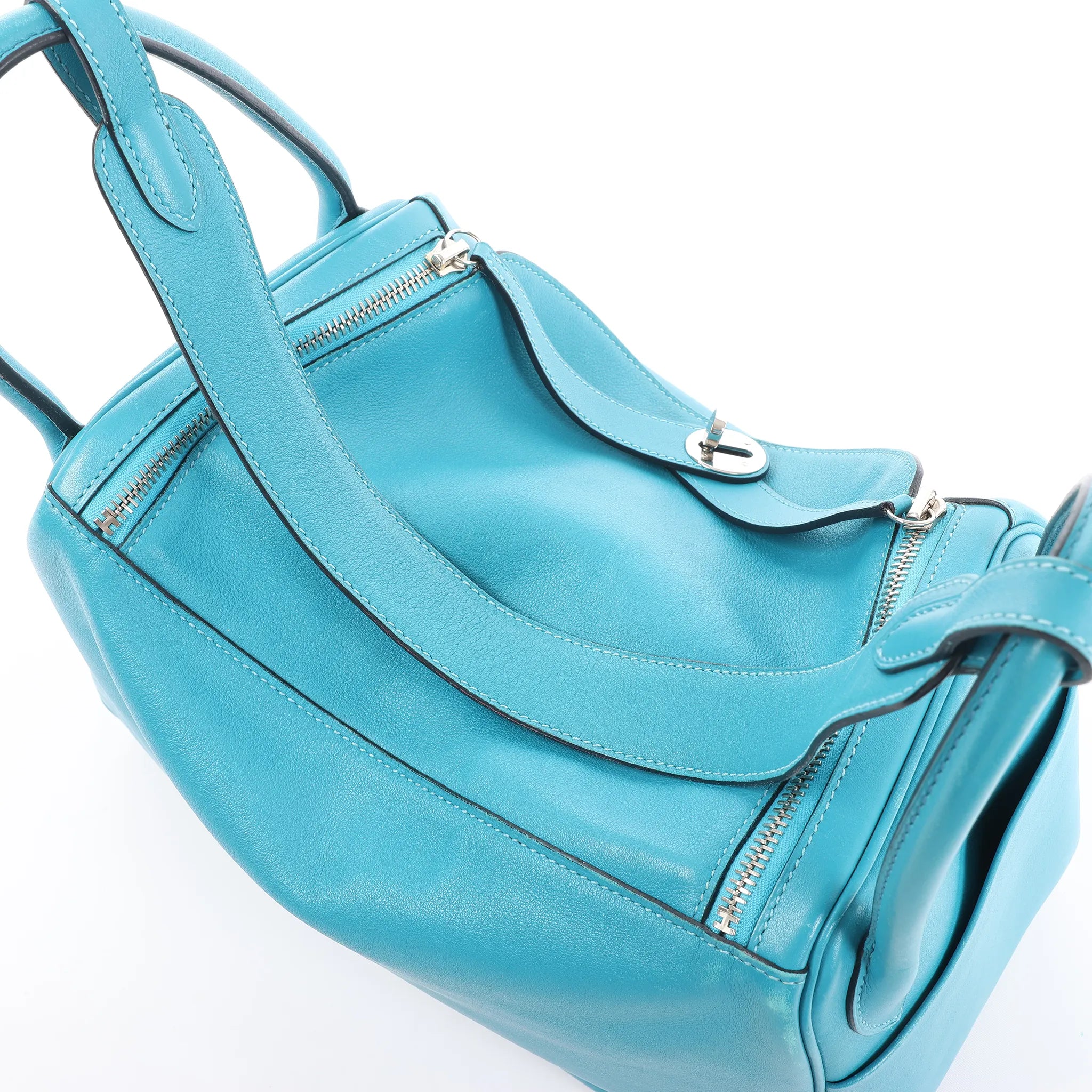 Hermes Lindy 30 Veau Swift 2Way Handbag in Turquoise □K: 2007