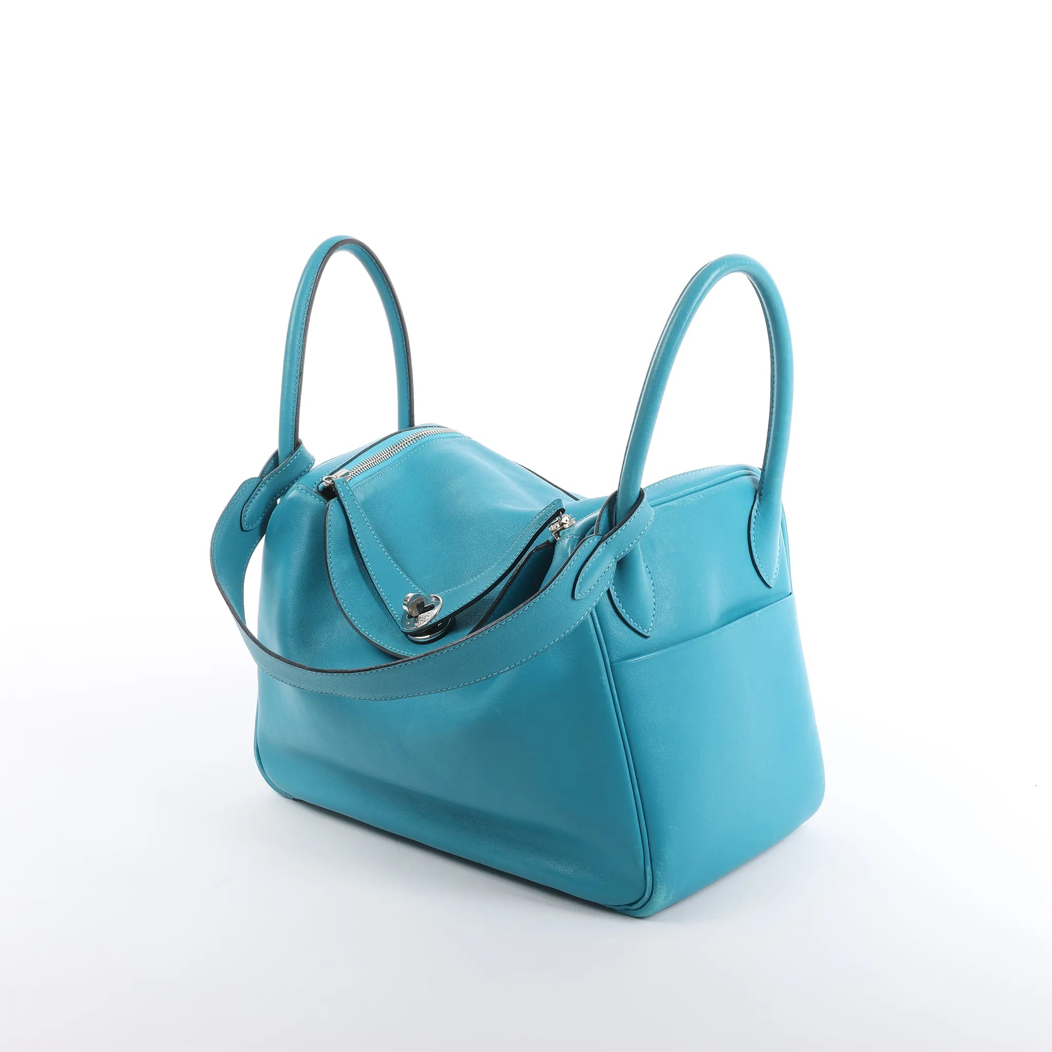 Hermes Lindy 30 Veau Swift 2Way Handbag in Turquoise □K: 2007