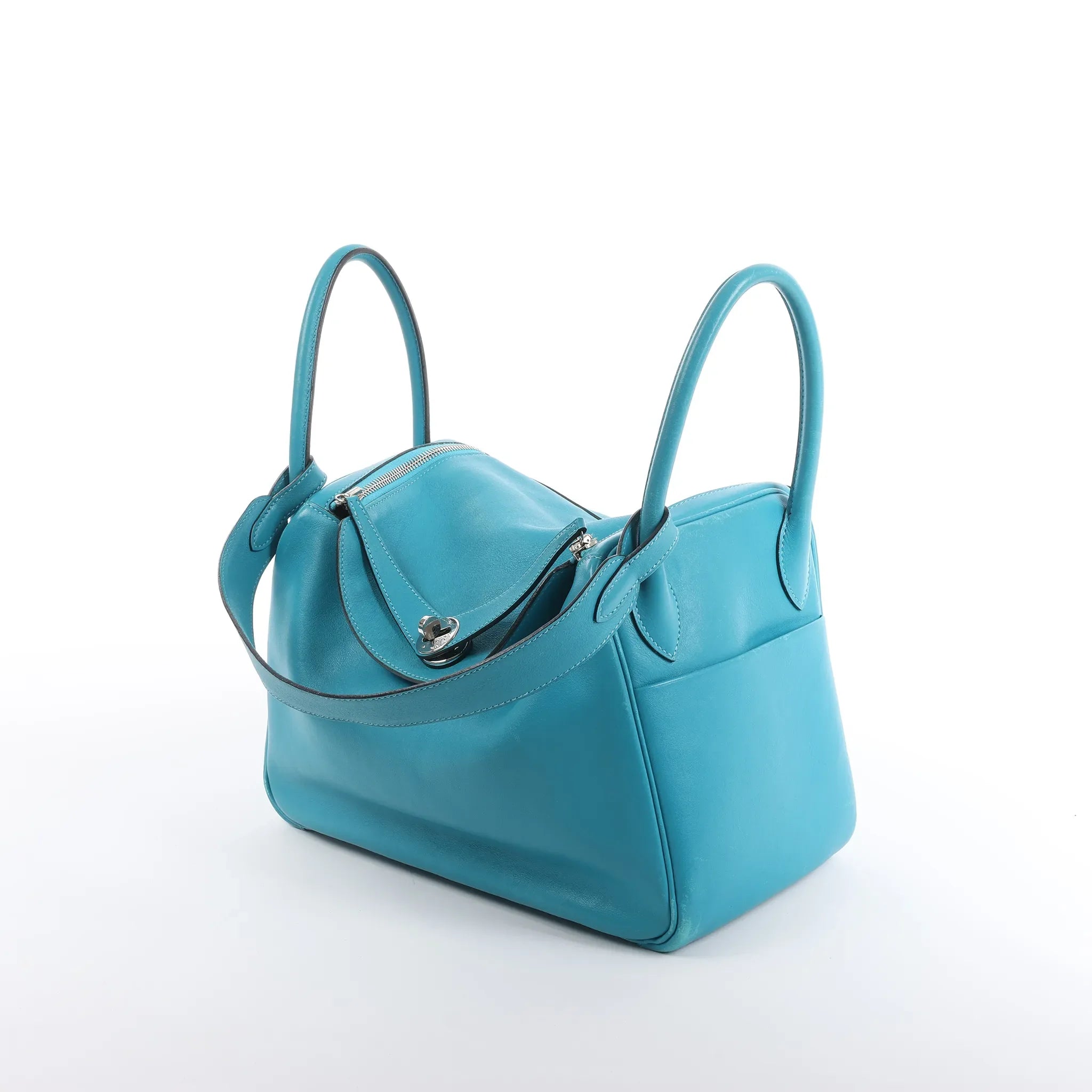 Hermes Lindy 30 Veau Swift 2Way Handbag in Turquoise □K: 2007