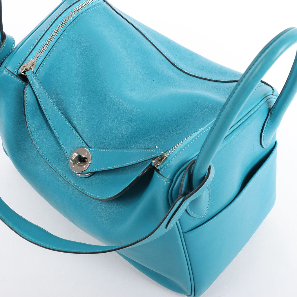Hermes Lindy 30 Veau Swift 2Way Handbag in Turquoise □K: 2007
