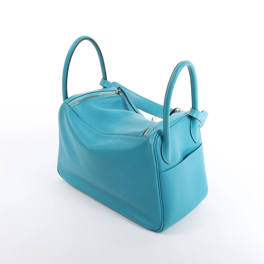 Hermes Lindy 30 Veau Swift 2Way Handbag in Turquoise □K: 2007