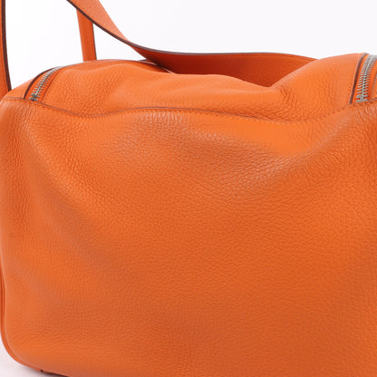 Sac à main Hermès Lindy 34 Taurillon Clémence Orange, garnitures en métal argenté □P:2012