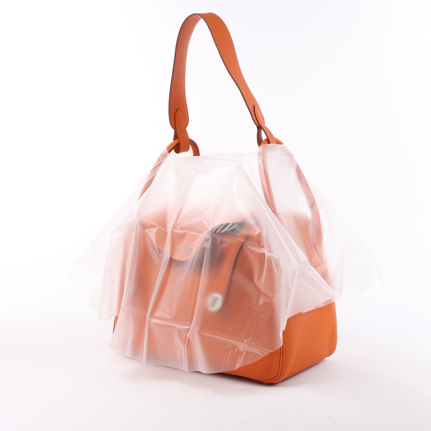 Sac à main Hermès Lindy 34 Taurillon Clémence Orange, garnitures en métal argenté □P:2012
