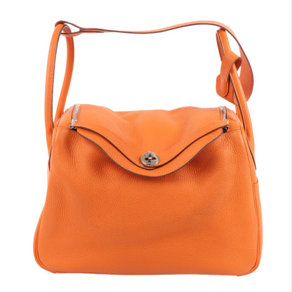 Sac à main Hermès Lindy 34 Taurillon Clémence Orange, garnitures en métal argenté □P:2012