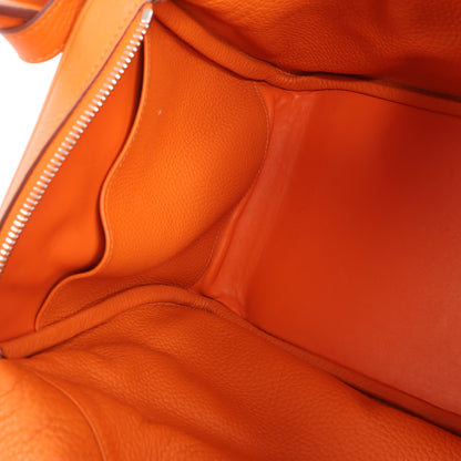 Sac à main Hermès Lindy 34 Taurillon Clémence Orange, garnitures en métal argenté □P:2012