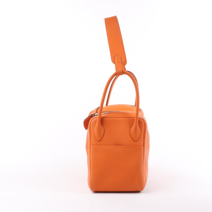 Sac à main Hermès Lindy 34 Taurillon Clémence Orange, garnitures en métal argenté □P:2012