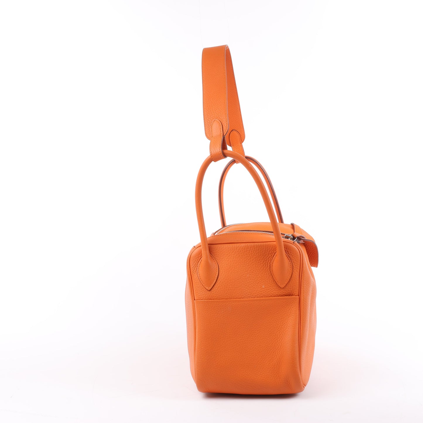 Sac à main Hermès Lindy 34 Taurillon Clémence Orange, garnitures en métal argenté □P:2012