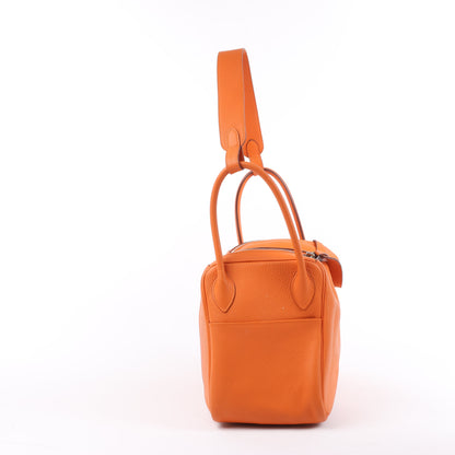 Sac à main Hermès Lindy 34 Taurillon Clémence Orange, garnitures en métal argenté □P:2012
