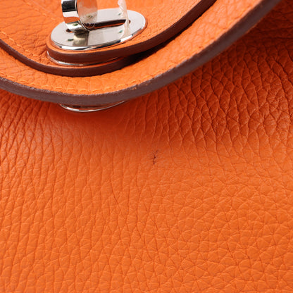Sac à main Hermès Lindy 34 Taurillon Clémence Orange, garnitures en métal argenté □P:2012