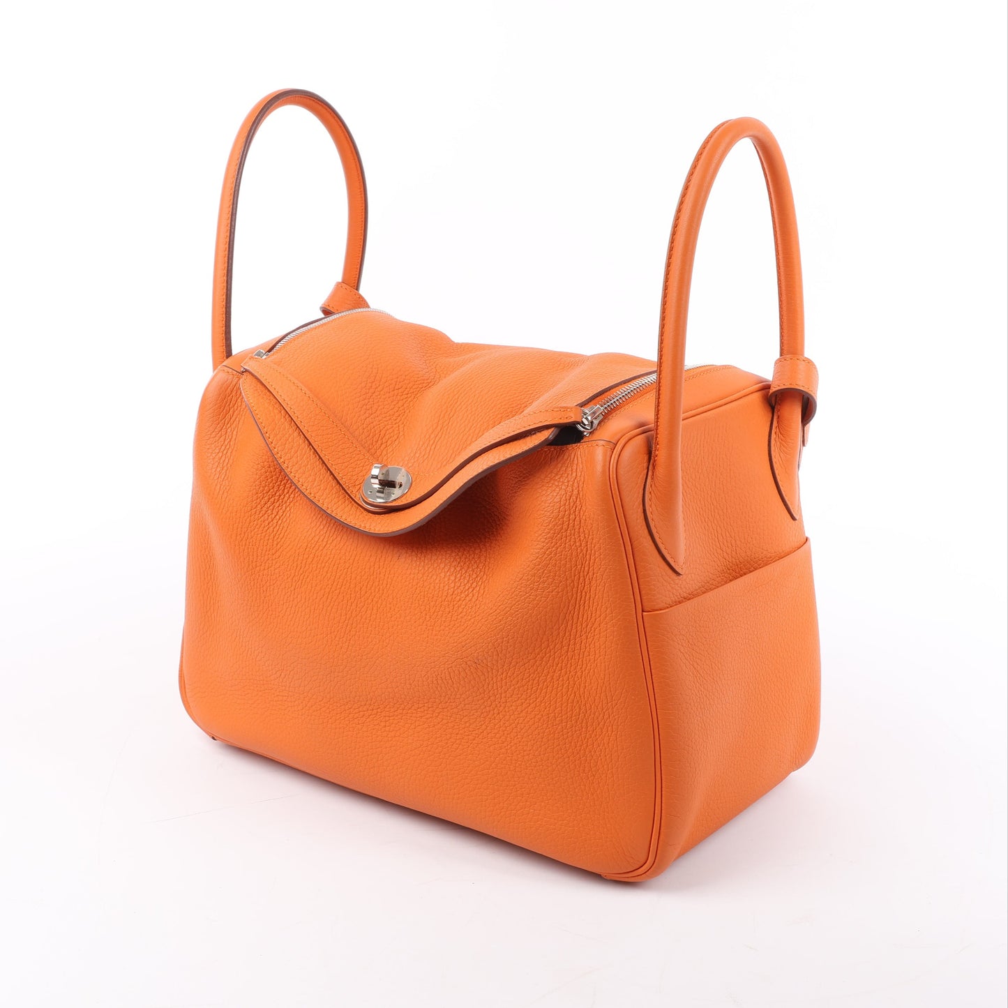 Sac à main Hermès Lindy 34 Taurillon Clémence Orange, garnitures en métal argenté □P:2012