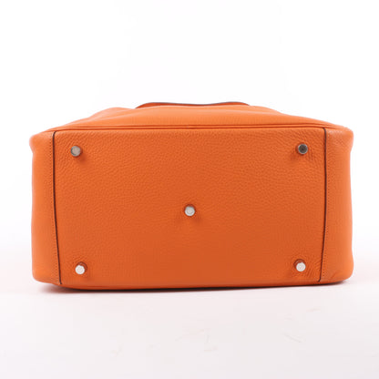 Sac à main Hermès Lindy 34 Taurillon Clémence Orange, garnitures en métal argenté □P:2012