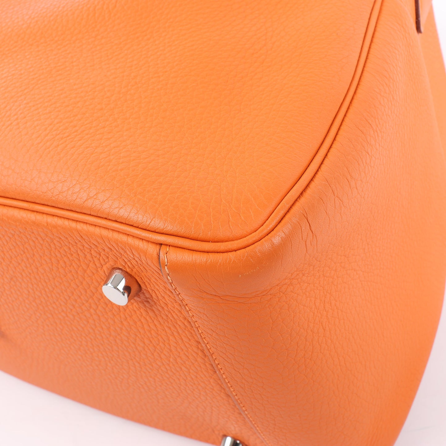 Sac à main Hermès Lindy 34 Taurillon Clémence Orange, garnitures en métal argenté □P:2012