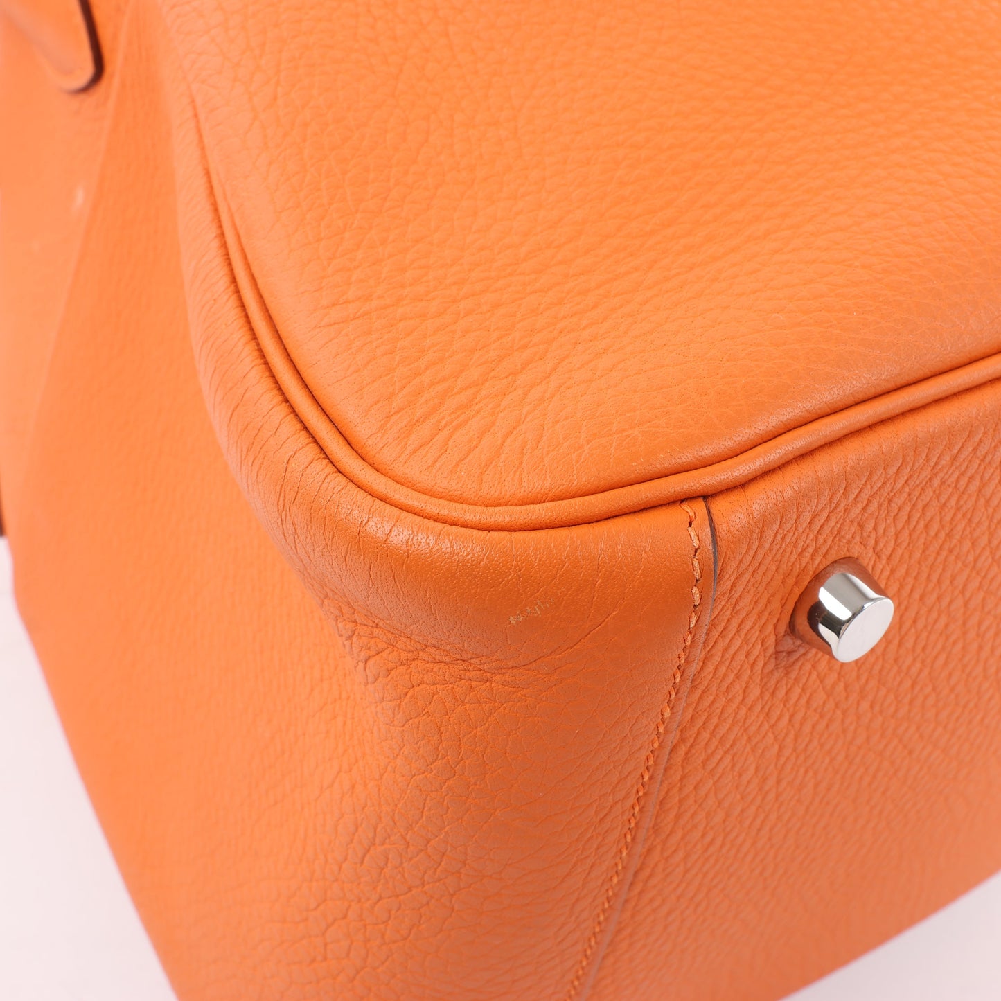 Sac à main Hermès Lindy 34 Taurillon Clémence Orange, garnitures en métal argenté □P:2012