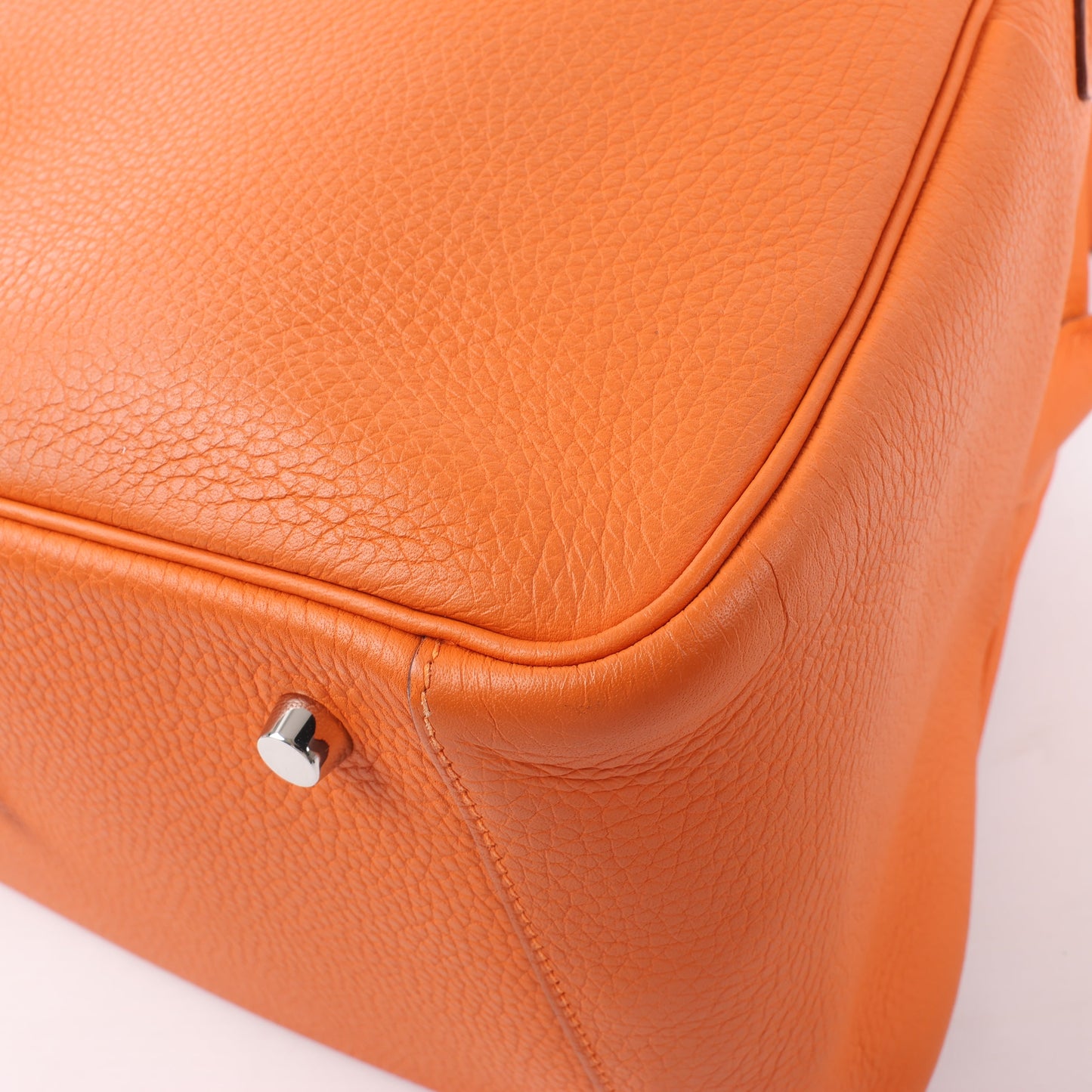 Sac à main Hermès Lindy 34 Taurillon Clémence Orange, garnitures en métal argenté □P:2012