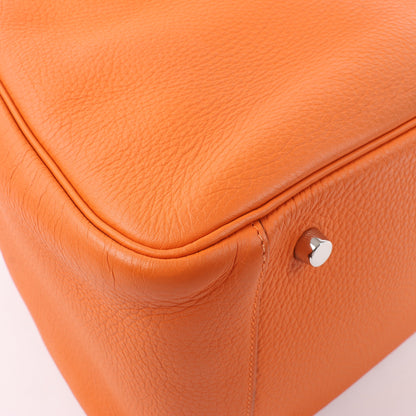 Sac à main Hermès Lindy 34 Taurillon Clémence Orange, garnitures en métal argenté □P:2012