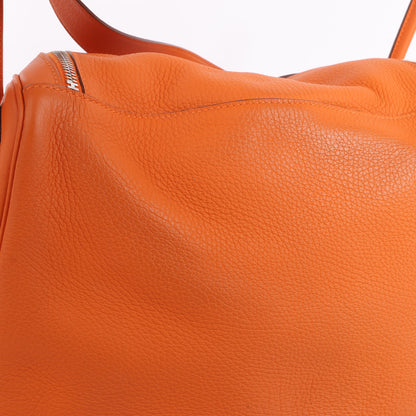 Sac à main Hermès Lindy 34 Taurillon Clémence Orange, garnitures en métal argenté □P:2012